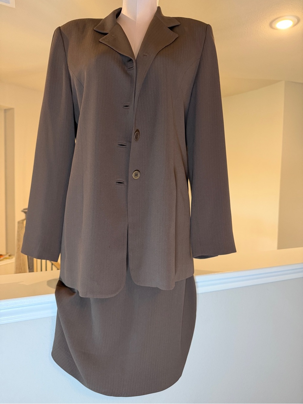 3 PC Women's Brown Tailored Blazer, Skirt and pants Set - Picture 3 of 6